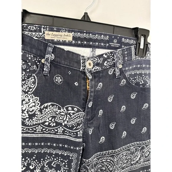 AG Adriano Goldschmied The Legging Ankle Skinny Jean Paisley Print Blue Size 30R - Picture 3 of 10